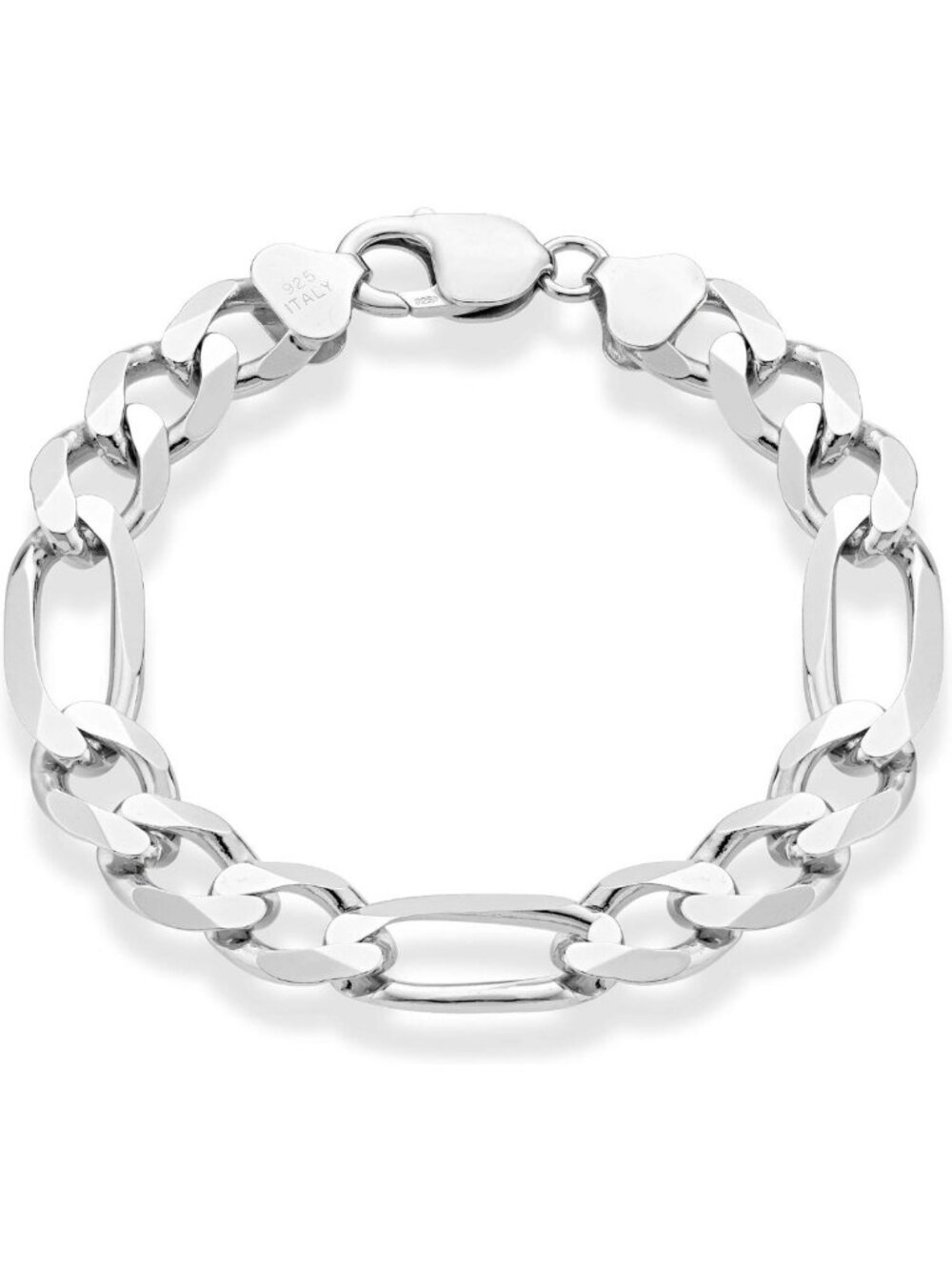 Men's 11mm Solid Diamond-Cut Figaro Link Chain Bracelet in 925 Sterling Silver